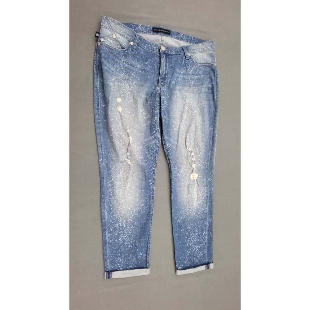 Rock & Republic Emo Distressed Paint Splatter Cropped Jeans Blue Womens Size 14M
